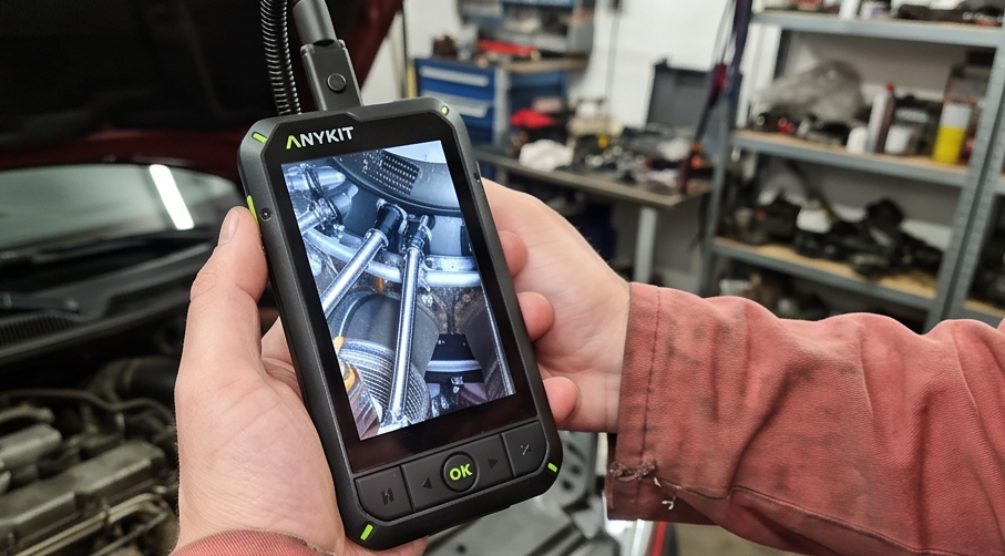 anykit dual lens endoskopkamera an400 Detailansicht beim Testen